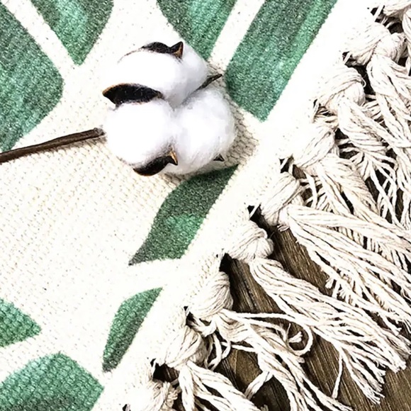 Palm Leaf Print Fringe Rug Door Mat - Picture 4 of 5